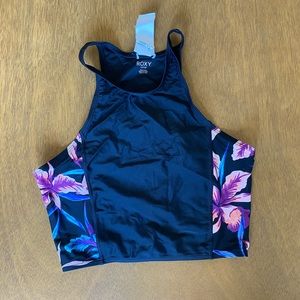 Black Roxy Crop Top Rash Guard